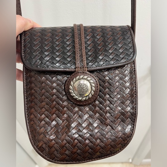 Brighton Vintage One World Chocolate Brown Woven Leather Crossbody Bag - Picture 3 of 13